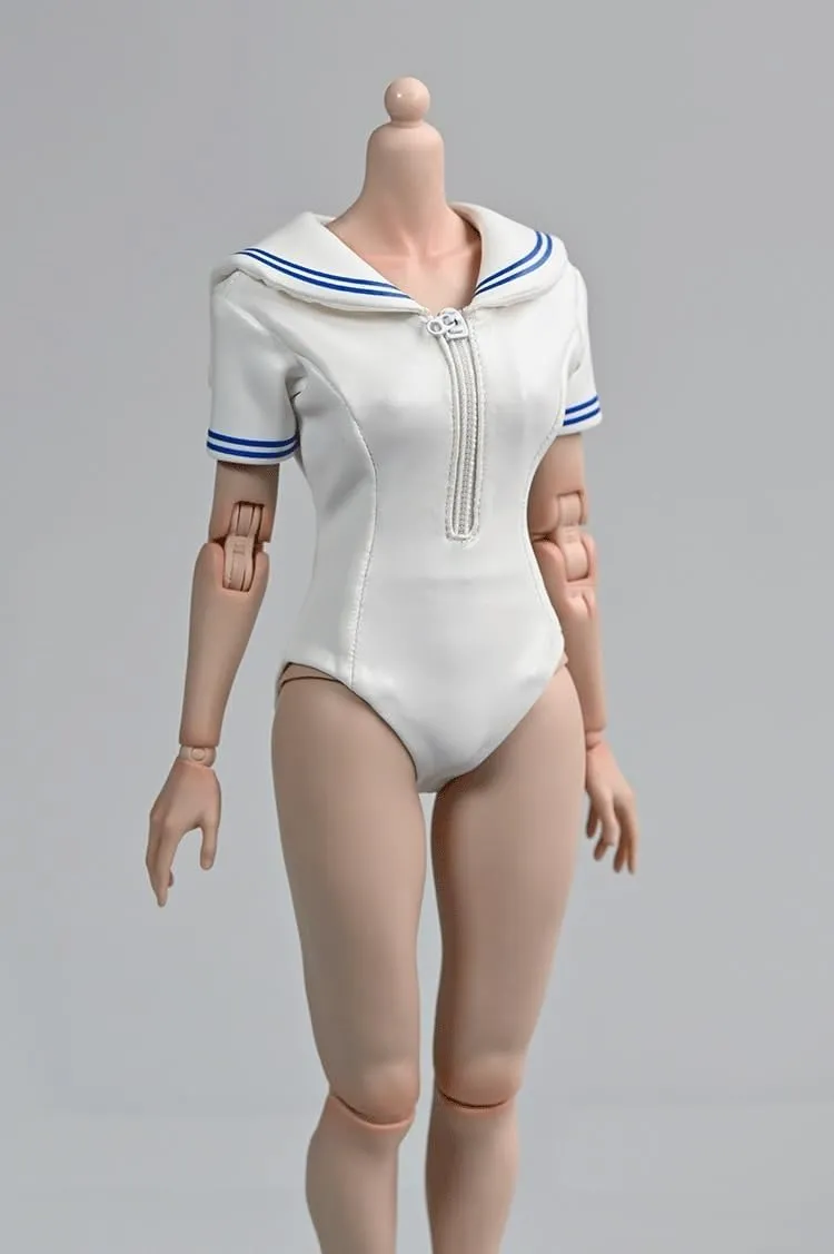 1/6 Scale Female Figure Doll Clothes Leather Short Sleeved Jumpsuit for 12 Inch Female Action Figure, Flexible Seamless Doll Silicone Body Doll(White)