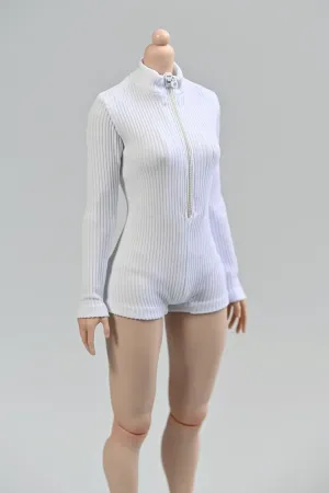 1/6 Scale Female Figure Doll Clothes White Thick Striped Swimsuit for 12" Action Figure, Flexible Seamless Doll Silicone Body Doll