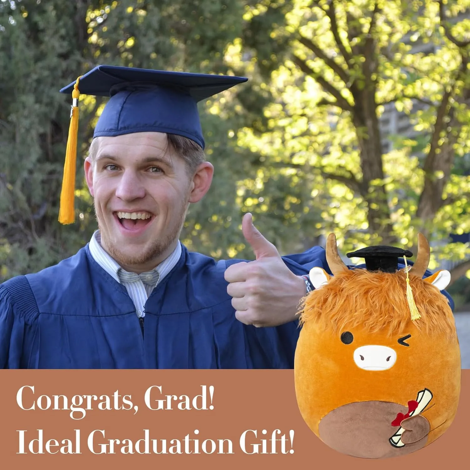16" Graduation Stuffed Animals - Preschool Kindergarten Graduation Gifts 2025 Cuddly Graduation Plush, Highland Cow with Cap & Diploma