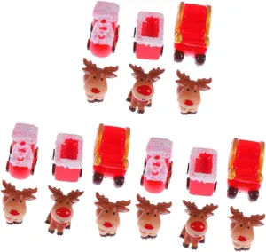 18 Pcs Miniature Elk Mini Christmas Tree Decorations Christmas Party Bag Toys Mini Christmas Ornaments Resin Santa Claus Bag Filler Xmas Micro Landscape Elder Car Desktop