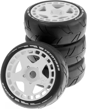 1/8 RC Rally Racing Tires and Hard Plastic Drift Wheels 17mm Hex On Road Tyres Compatible with 1:10 Scale Touring Street Car HSP Hobao HPI WR8 ARRMA Redcat Losi Kyosho VRX Tamiya 4PCS (White)