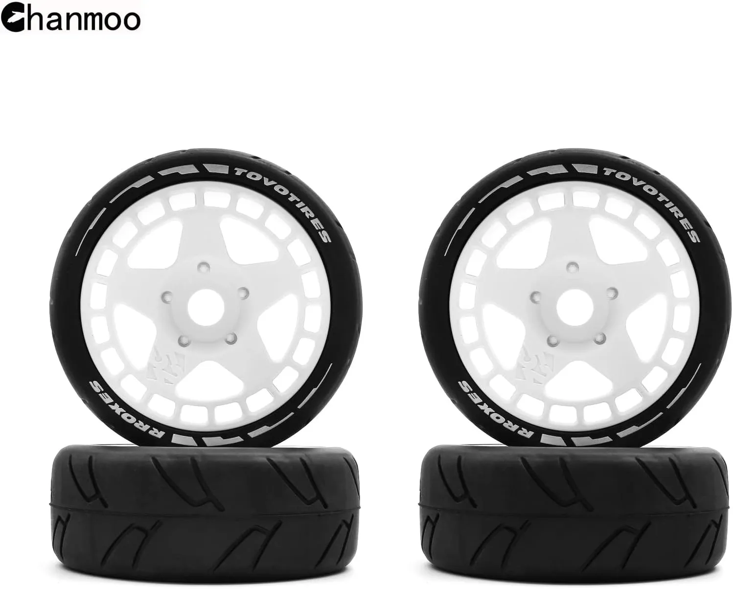1/8 RC Rally Racing Tires and Hard Plastic Drift Wheels 17mm Hex On Road Tyres Compatible with 1:10 Scale Touring Street Car HSP Hobao HPI WR8 ARRMA Redcat Losi Kyosho VRX Tamiya 4PCS (White)
