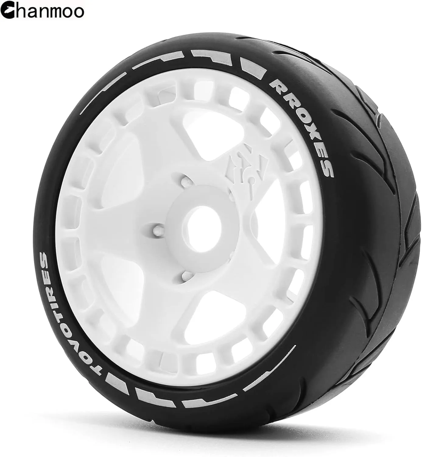 1/8 RC Rally Racing Tires and Hard Plastic Drift Wheels 17mm Hex On Road Tyres Compatible with 1:10 Scale Touring Street Car HSP Hobao HPI WR8 ARRMA Redcat Losi Kyosho VRX Tamiya 4PCS (White)