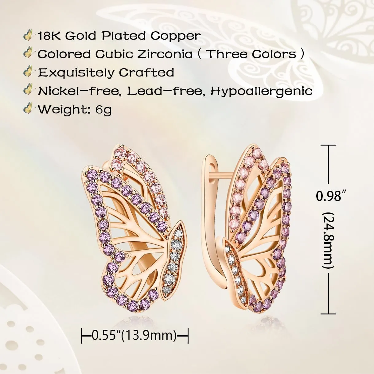 18K Gold Earrings for Women Trendy, Butterfly Earrings for Women Gold Hoop Earrings, Gold Butterfly Earrings Hypoallergenic Stud