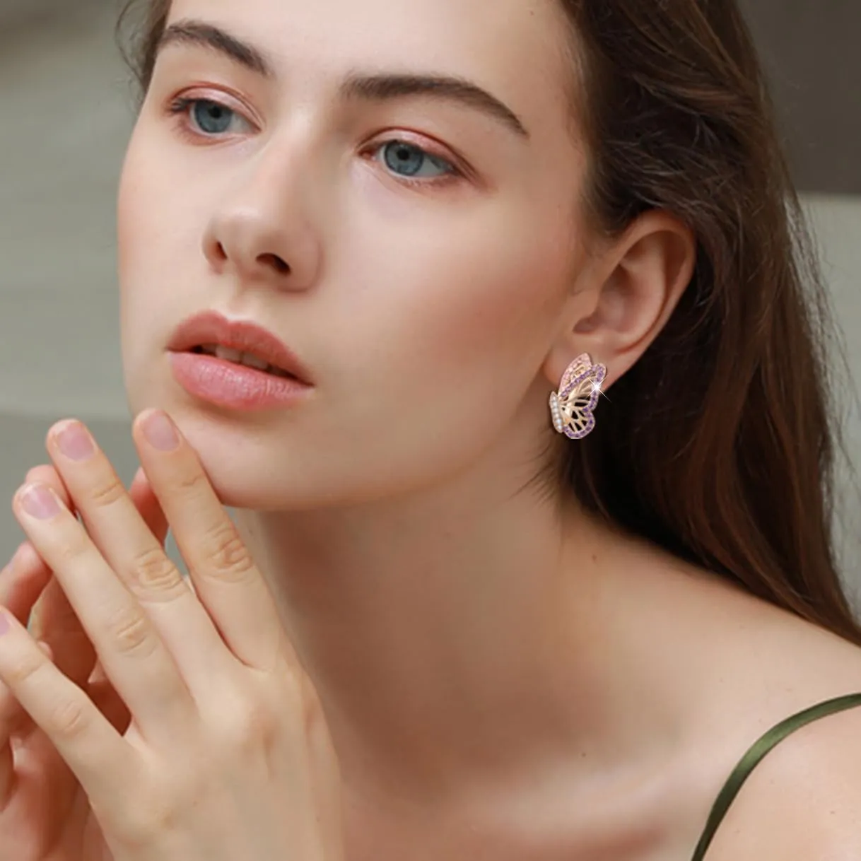 18K Gold Earrings for Women Trendy, Butterfly Earrings for Women Gold Hoop Earrings, Gold Butterfly Earrings Hypoallergenic Stud