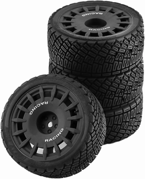 1/10 RC Rally Car Tires On Road Tyres 12mm Hex Plastic Wheels Rims Compatible with 1/10 Scale Racing Car Tamiya TT01 TT02 XV01 TA06 PTG2 HPI KYOSHO HSP RC On-Road Car 4PCS (Black)
