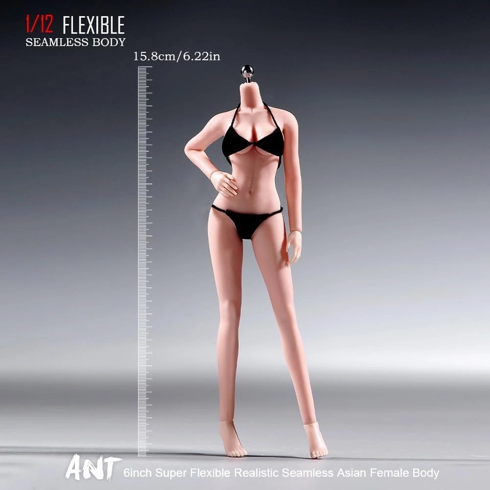 1/12 Scale Female Body, 6 inches Super Flexible Steel Skeleton 22 Joints Seamless Body with Removable Feet Large Breast Model for 6" Miniature Solider Action Figure Hobby Collection (Pale Skin)