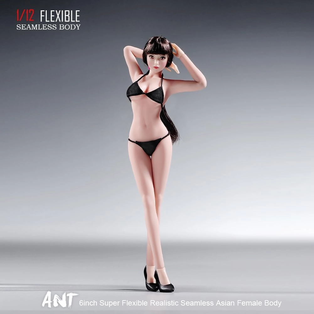 1/12 Scale Female Body, 6 inches Super Flexible Steel Skeleton 22 Joints Seamless Body with Removable Feet Large Breast Model for 6" Miniature Solider Action Figure Hobby Collection (Pale Skin)