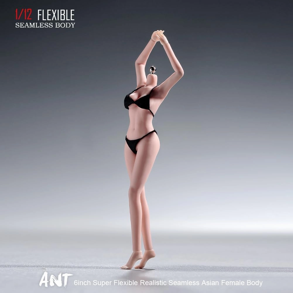 1/12 Scale Female Body, 6 inches Super Flexible Steel Skeleton 22 Joints Seamless Body with Removable Feet Large Breast Model for 6" Miniature Solider Action Figure Hobby Collection (Pale Skin)