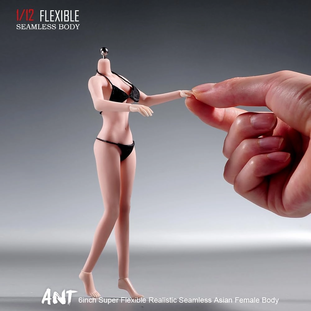 1/12 Scale Female Body, 6 inches Super Flexible Steel Skeleton 22 Joints Seamless Body with Removable Feet Large Breast Model for 6" Miniature Solider Action Figure Hobby Collection (Pale Skin)