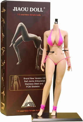 1/6 Scale Female Body, 12inch Super Flexible European Body Type Action Figure JIAOUDOLL Seamless Large Bust Figure Body Doll No Head (New Suntan Skin, JOQ-10E-Detachable Feet)