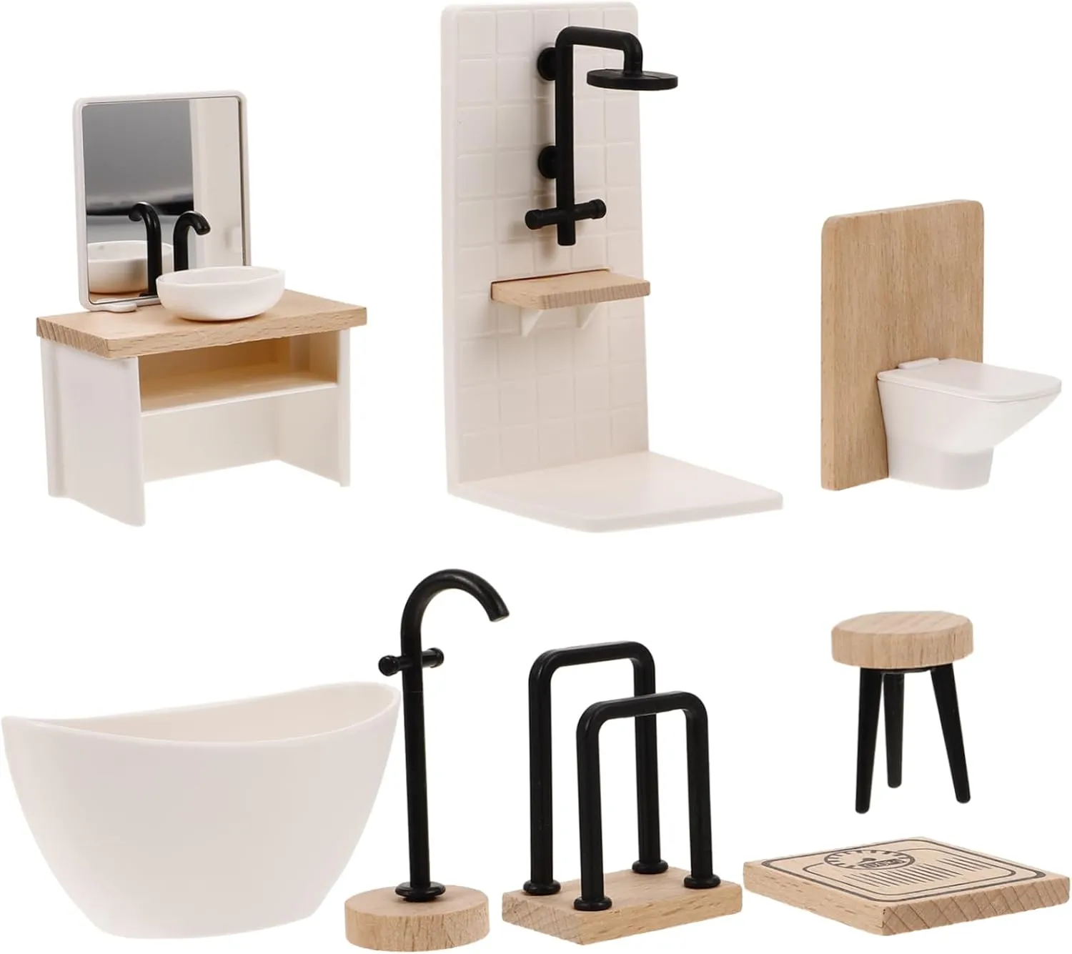 1Set Scale Dollhouses Includes Shower Model Bathtub and Toilet for Imaginative Play and Fine Motor Skills Development