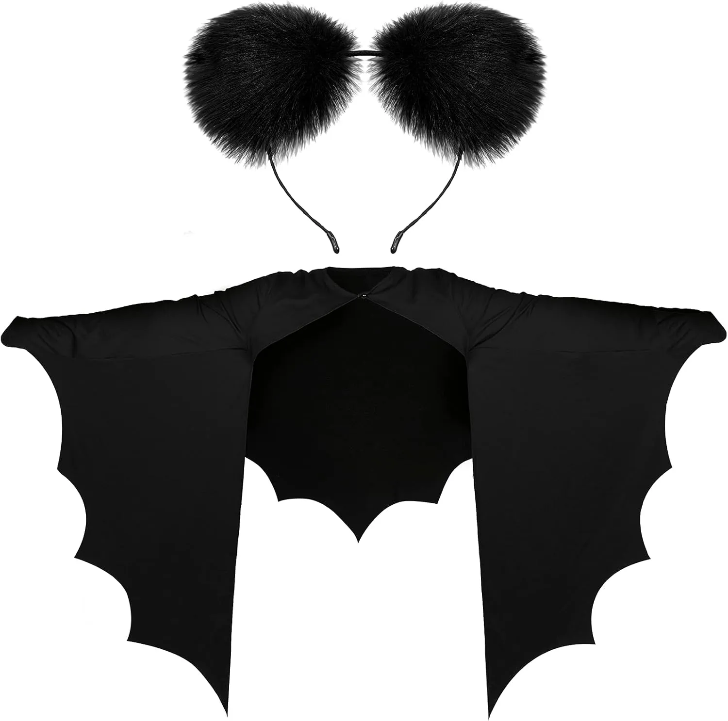 2 Pcs Halloween Bat Costume Accessories - Black Sleeve Wings Shrug and Plush Ear Headband for Dress Up