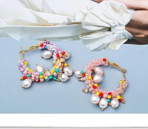 2022 Popular New Statement Circle Hoop Earrings for Women Girls Colorful Beads s Charms Elegant Design Trendy Jewelry Gifts