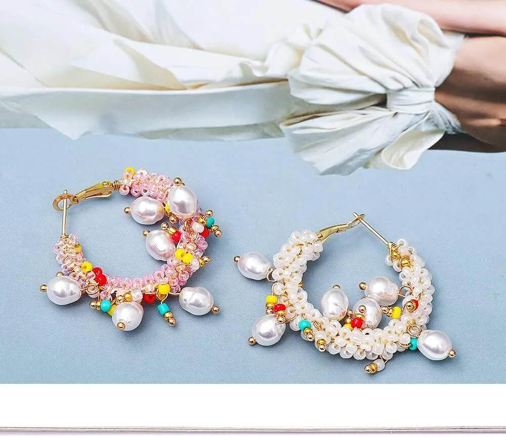 2022 Popular New Statement Circle Hoop Earrings for Women Girls Colorful Beads s Charms Elegant Design Trendy Jewelry Gifts