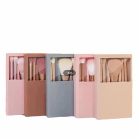 2024 New 5 pieces mirror box with skylight powder brush concealer blush super soft brush boxed mini portable makeup(Light blue)