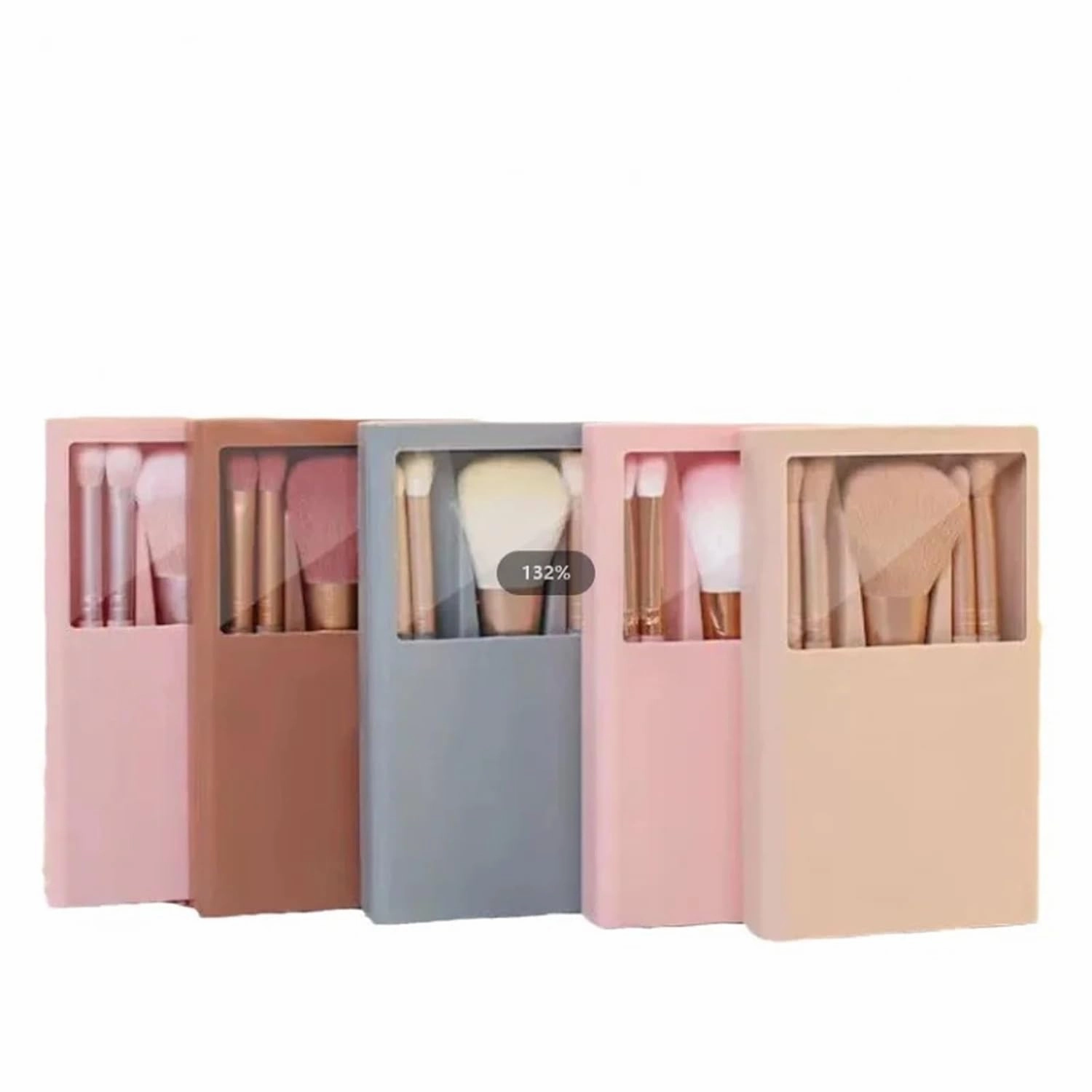 2024 New 5 pieces mirror box with skylight powder brush concealer blush super soft brush boxed mini portable makeup(Light blue)