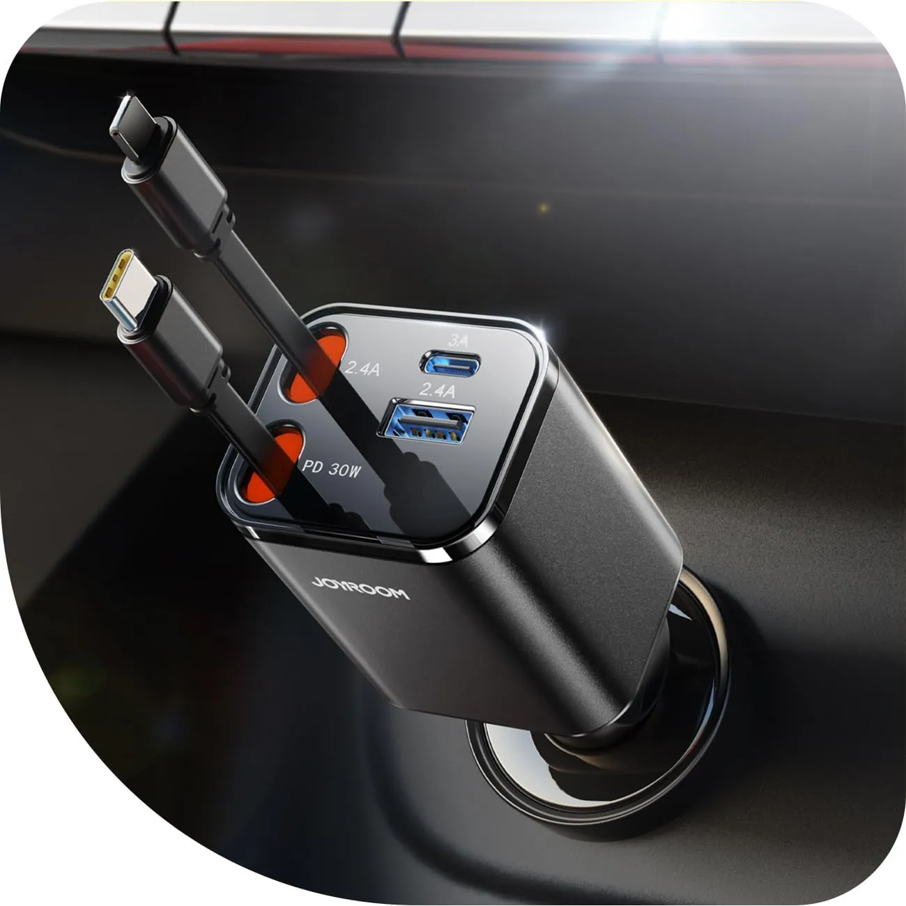 [2025 Ultra-Compact] Retractable Car Charger 4 in 1 [69W Car Charger USB C] for iPhone 16 Fast Charging, Car Accessories, Road Trip Travel Essentials for Women Men for iPhone 15 Pro Max [Black]