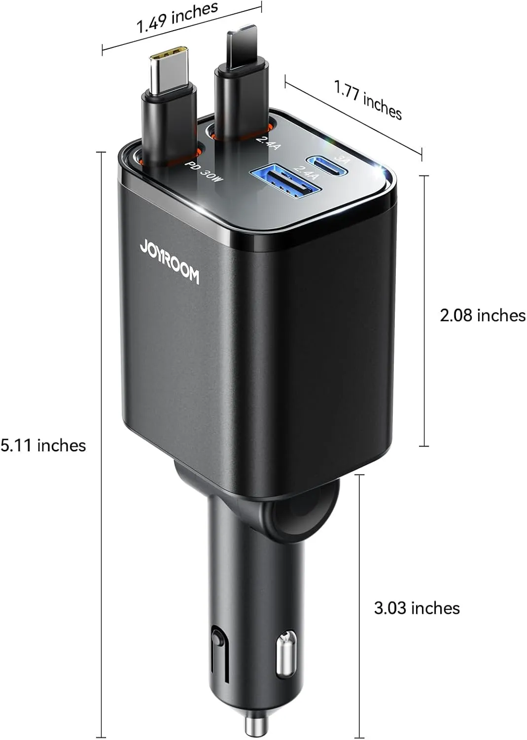 [2025 Ultra-Compact] Retractable Car Charger 4 in 1 [69W Car Charger USB C] for iPhone 16 Fast Charging, Car Accessories, Road Trip Travel Essentials for Women Men for iPhone 15 Pro Max [Black]