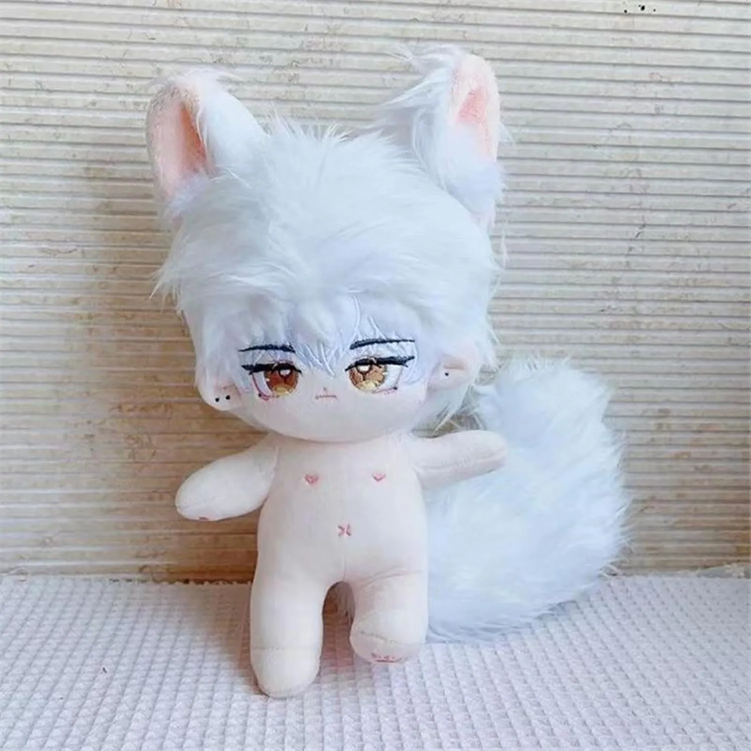 20cm/8in Cotton Doll Boy Water Rabbit Fur with Fox Ears and Magnetic Tail for Imaginative Play and Aesthetic Development (Qisili & White Hair, Boneless)