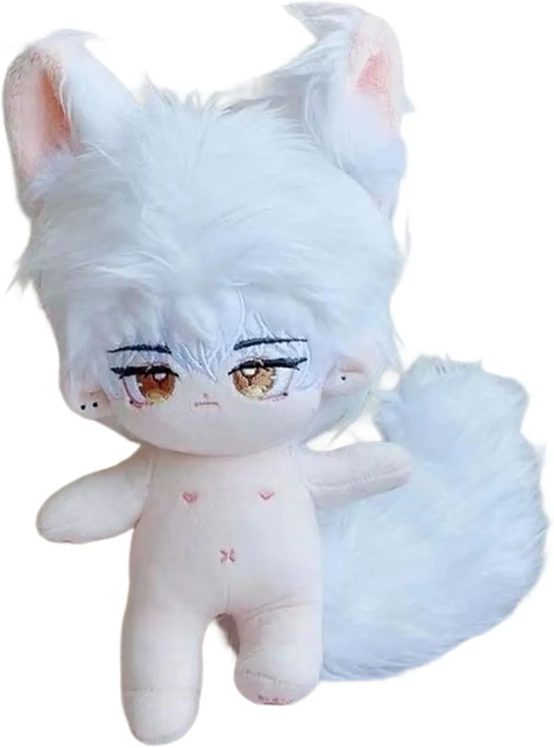 20cm/8in Cotton Doll Boy Water Rabbit Fur with Fox Ears and Magnetic Tail for Imaginative Play and Aesthetic Development (Qisili & White Hair, Boneless)