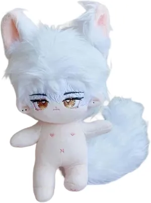 20cm/8in Cotton Doll Boy Water Rabbit Fur with Fox Ears and Magnetic Tail for Imaginative Play and Aesthetic Development (Qisili & White Hair, Boneless)