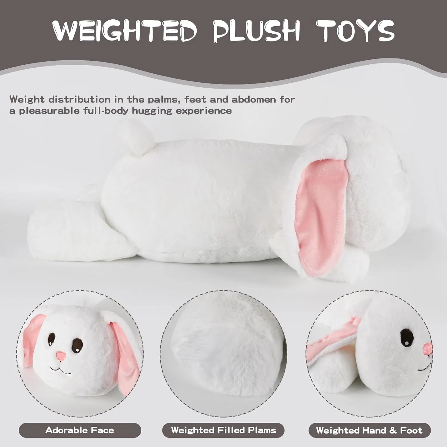22 inch 4 lbs Bunny Weighted Stuffed Animals Soft Body Pillow Cute Doll Rabbit Large Plush Animal Toy Gifts for Adults Kids Girl Boy Birthday Valentines