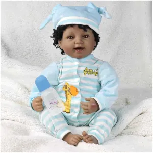 22" African American Baby Doll, Realistic Black Reborn Baby Dolls Silicone Vinyl Babydoll, Lifelike Soft Cloth Body Boy Doll, Birthday Set for Aged 3 