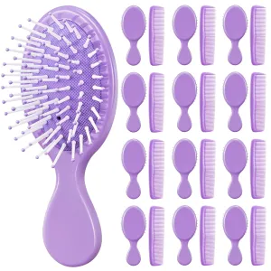 24 Pcs Mini Hair Brush Set 12 Travel Wet Dry Hair Combs Small Pocket Detangling 12 Plastic Combs for Spa Birthday Sleepover Bridal Shower Bachelorette Christmas Party Gift Box(Purple)