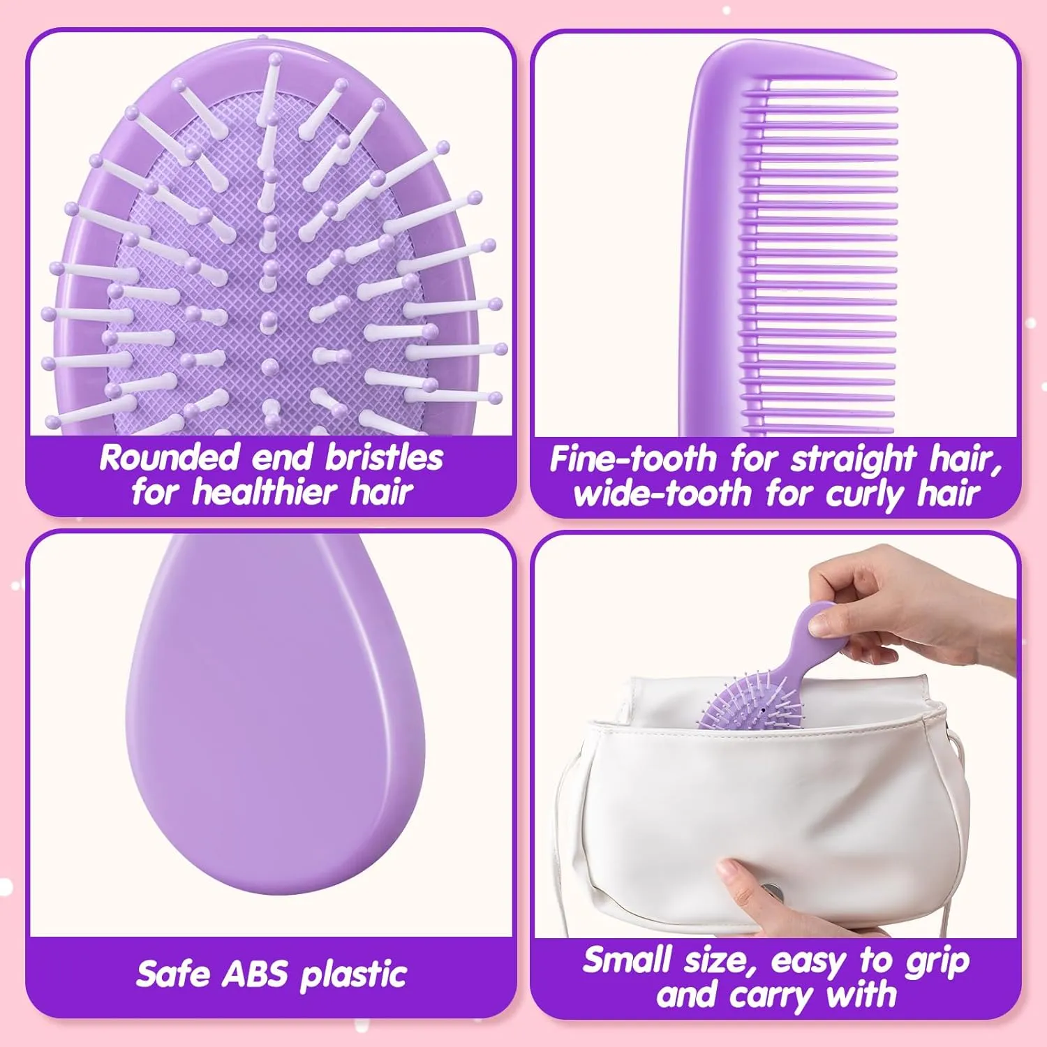 24 Pcs Mini Hair Brush Set 12 Travel Wet Dry Hair Combs Small Pocket Detangling 12 Plastic Combs for Spa Birthday Sleepover Bridal Shower Bachelorette Christmas Party Gift Box(Purple)