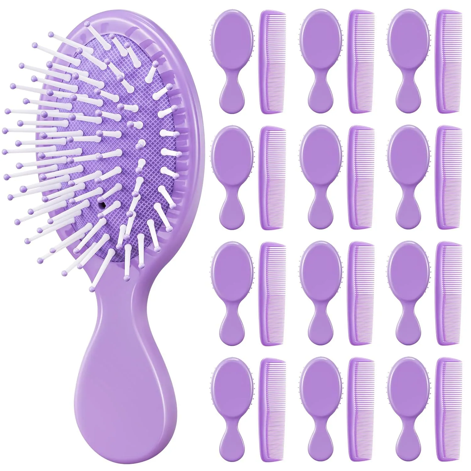 24 Pcs Mini Hair Brush Set 12 Travel Wet Dry Hair Combs Small Pocket Detangling 12 Plastic Combs for Spa Birthday Sleepover Bridal Shower Bachelorette Christmas Party Gift Box(Purple)