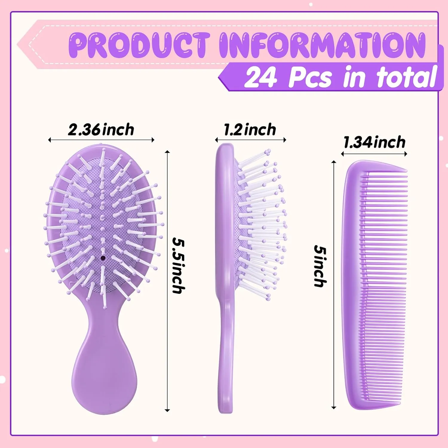 24 Pcs Mini Hair Brush Set 12 Travel Wet Dry Hair Combs Small Pocket Detangling 12 Plastic Combs for Spa Birthday Sleepover Bridal Shower Bachelorette Christmas Party Gift Box(Purple)