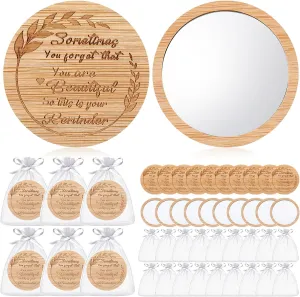24 Set Small Inspirational Compact Mirror Bulk Wood Pocket Makeup Mirror Gift for Women Wedding Bridal Shower Quinceanera Favor for Guests Bachelorette Souvenir Bridal Party Souvenir Gift