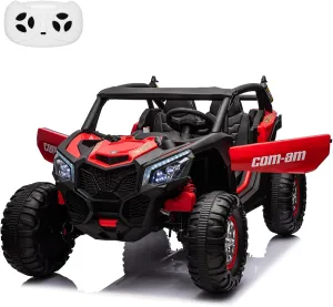 24V 2-Seater UTV, 4WD Ride On Toys with Remote Control, Powerful Electric Vehicle 4 Shock Absorbers, Leather Seats, Music and Lights, 24V Ride On Toys for Big Kids, Red
