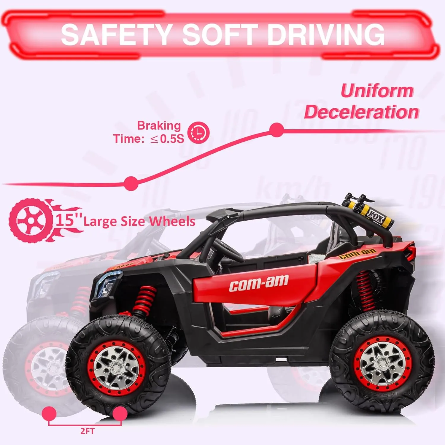 24V 2-Seater UTV, 4WD Ride On Toys with Remote Control, Powerful Electric Vehicle 4 Shock Absorbers, Leather Seats, Music and Lights, 24V Ride On Toys for Big Kids, Red