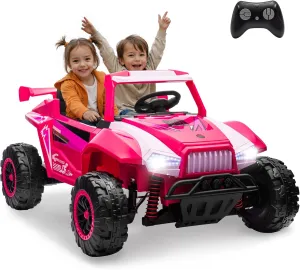 24V Ride on Toys for Big Kids, Ride on Toys for 4-8, Power Wheels 24V, 4-Wheel Suspension, Kids Ride on Car with Remote Control, Soft Start, Powerful Motor, Music/Bluetooth/Light (Pink)