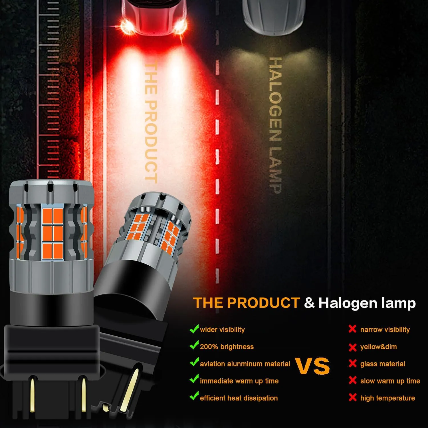 2Pcs 3157 T25 P27/7W LED Bulb Red, 4157 3057 3157A 3457 4057 CANBUS Error Free Anti Hyper Flash Brake light Replacement Bulb Super Bright 30-SMD 25W 4000LM