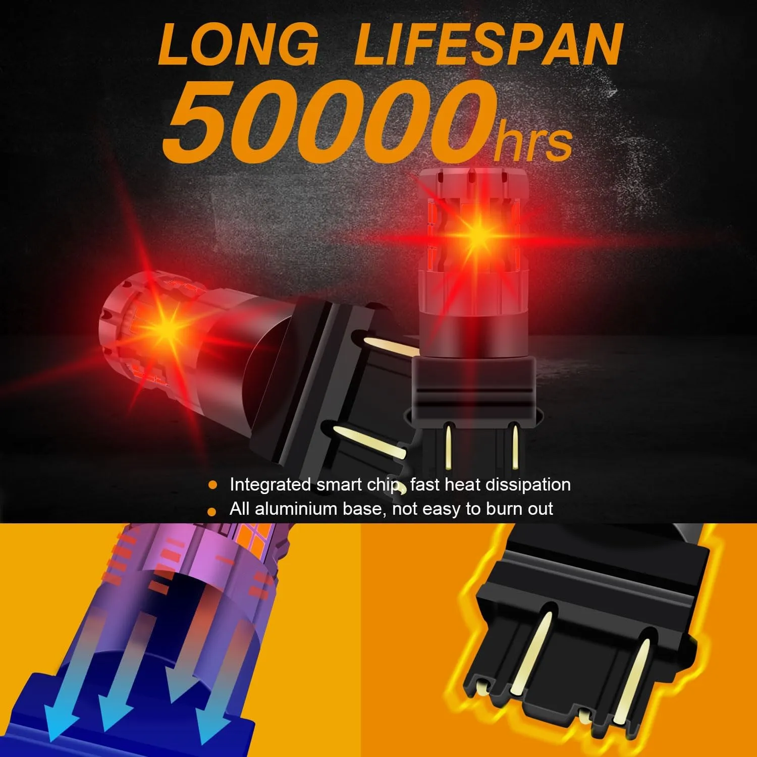 2Pcs 3157 T25 P27/7W LED Bulb Red, 4157 3057 3157A 3457 4057 CANBUS Error Free Anti Hyper Flash Brake light Replacement Bulb Super Bright 30-SMD 25W 4000LM