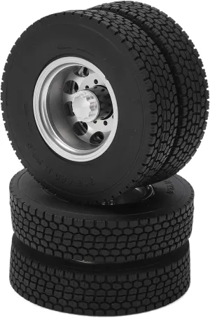 2Pcs RC Rear Tires with 16 Screws, 12mm / 0.5in Hex Coupling Strong Cushioning Performance Remote Control Car Accessories for 1/14 Trailer Truck
