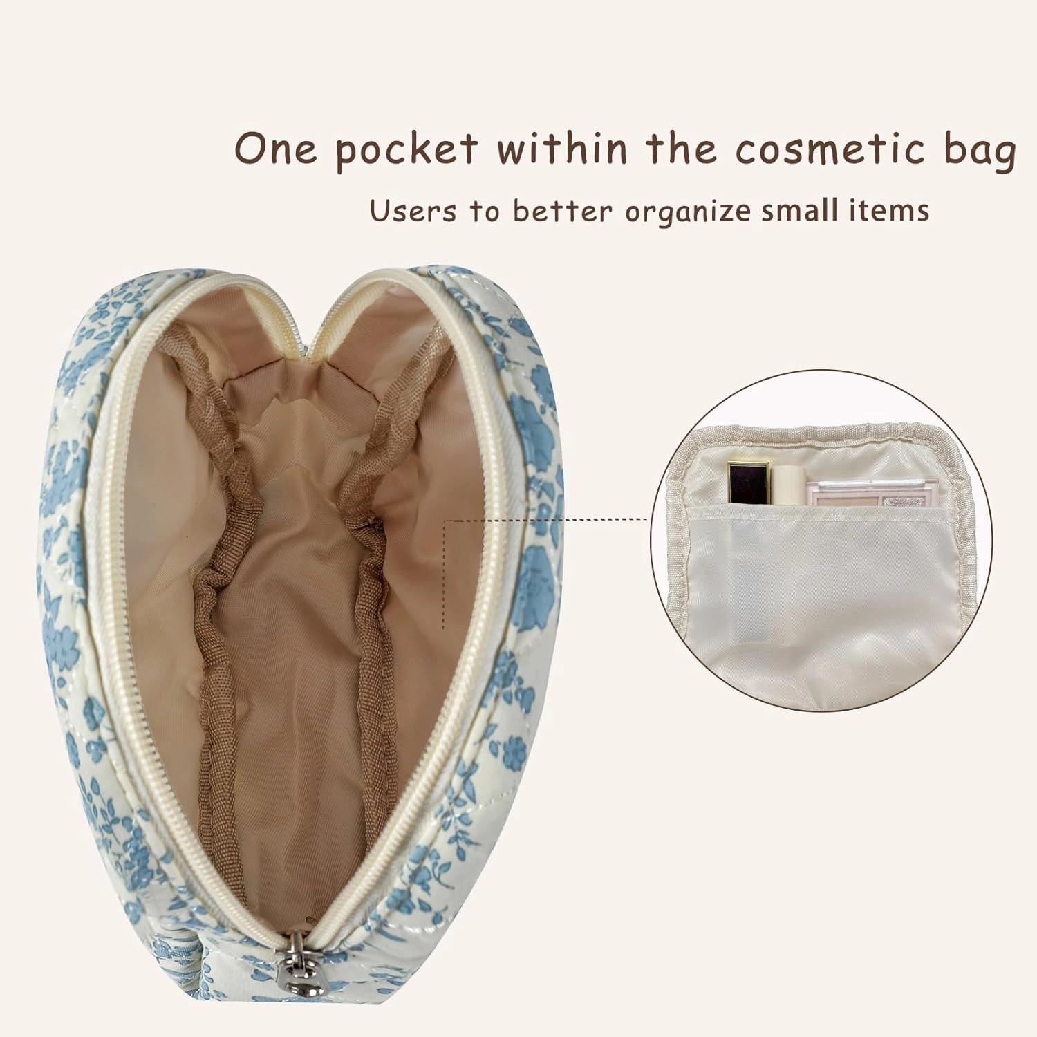 2Pcs Small Cotton Quilted Makeup Bag Set, Cute Coquette Drawstring Cosmetic Bag with Canvas Lining, Aesthetic Travel Organized Toiletry Bags for Purse (05White Bear)
