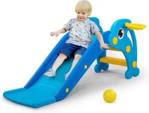 3 in 1 Toddler Slide, Baby Slide Plastic Climber Playset with Basketball Hoop and Ball, Indoor and Outdoor Playground for Kids