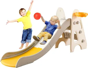 3 in 1 Toddler Slide for Toddler&Kids,Kids Climber Slider for Indoor Outdoor,Extra Long Slipping Slope,Playground with Basketball Hoop,Slide for Toddler Climber Playset,Anti-Slip