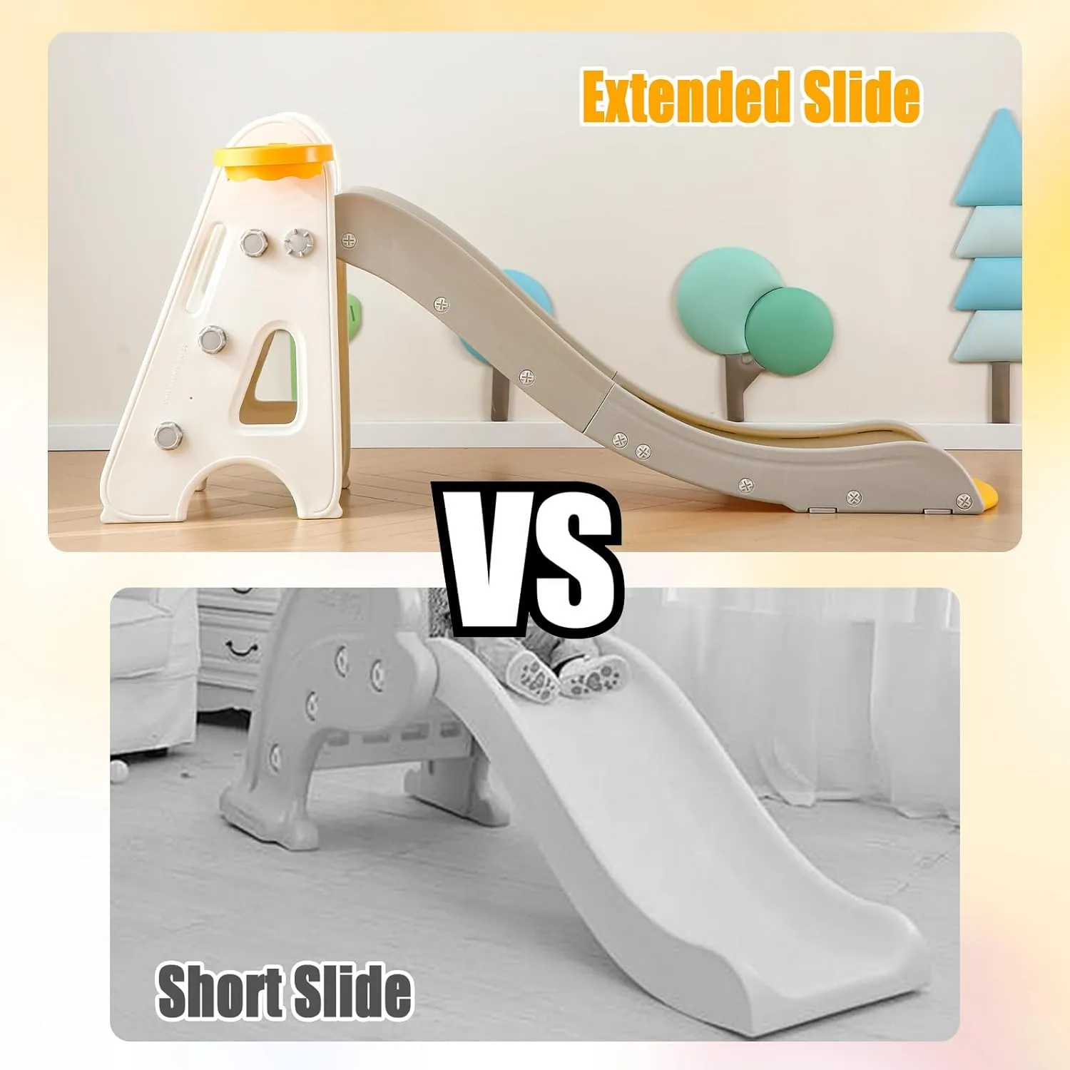 3 in 1 Toddler Slide for Toddler&Kids,Kids Climber Slider for Indoor Outdoor,Extra Long Slipping Slope,Playground with Basketball Hoop,Slide for Toddler Climber Playset,Anti-Slip