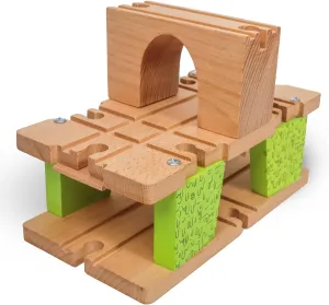 3 Level Wooden Bridge and Train Tunnel - Zany Trains - Toxic Turnpike - Viaduct Arch Bridge - Wooden Train Tracks Compatible with All Major Brands - Train Set Accessories Table