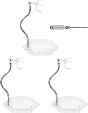3-Pack Clear Action Figure Display & Holder Base, Compatible with HG, RG, SD, SHF Gundam 1/144 Toy, Doll Stop Motion Stand & Screwdriver