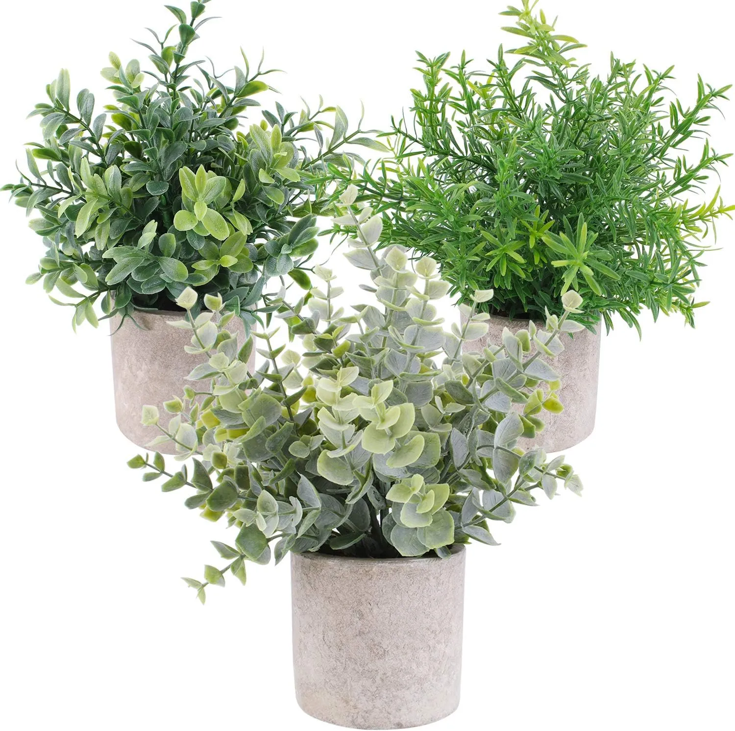 3 Pack Mini Artificial Potted Plants Faux Eucalyptus Plants Boxwood Rosemary Greenery in Pots Small Houseplants for Home Decor Office Desk Shower Room Decoration