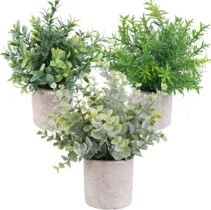 3 Pack Mini Artificial Potted Plants Faux Eucalyptus Plants Boxwood Rosemary Greenery in Pots Small Houseplants for Home Decor Office Desk Shower Room Decoration