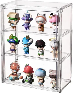 3 Tiers Clear Display Case Stand Box,for Doll Proof Suitable Collectibles Action Figures Minifigure,Acrylic Storage Organizers Box with Magnetic Door