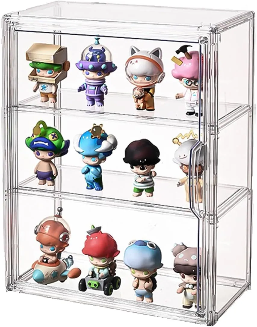 3 Tiers Clear Display Case Stand Box,for Doll Proof Suitable Collectibles Action Figures Minifigure,Acrylic Storage Organizers Box with Magnetic Door