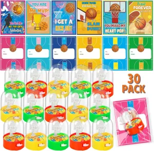 30 Pack Valentines Day Gifts for Kids for Classroom, Valentine's Exchange Greeting Cards with Mini Basketball Shooting Games Sports Gift Cards Finger Basketball Toy, Classroom Gifts Exchange Prize